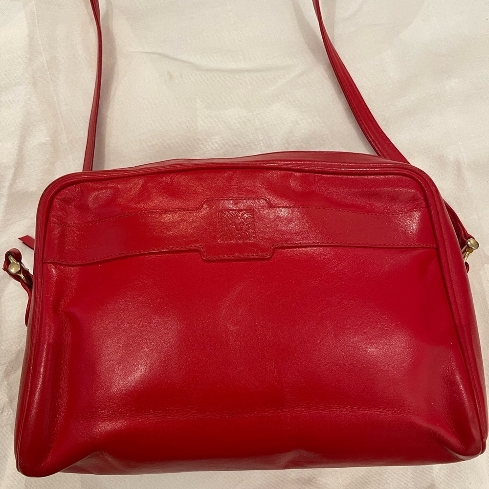 Beautiful Anne Klein Red Leather Crossbody Bag|Gold Accents & Zip Closure